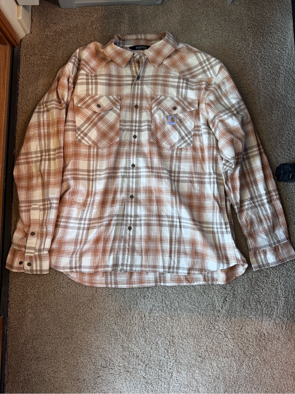 Carhartt Men’s Brown Plaid Workshirt Button Down